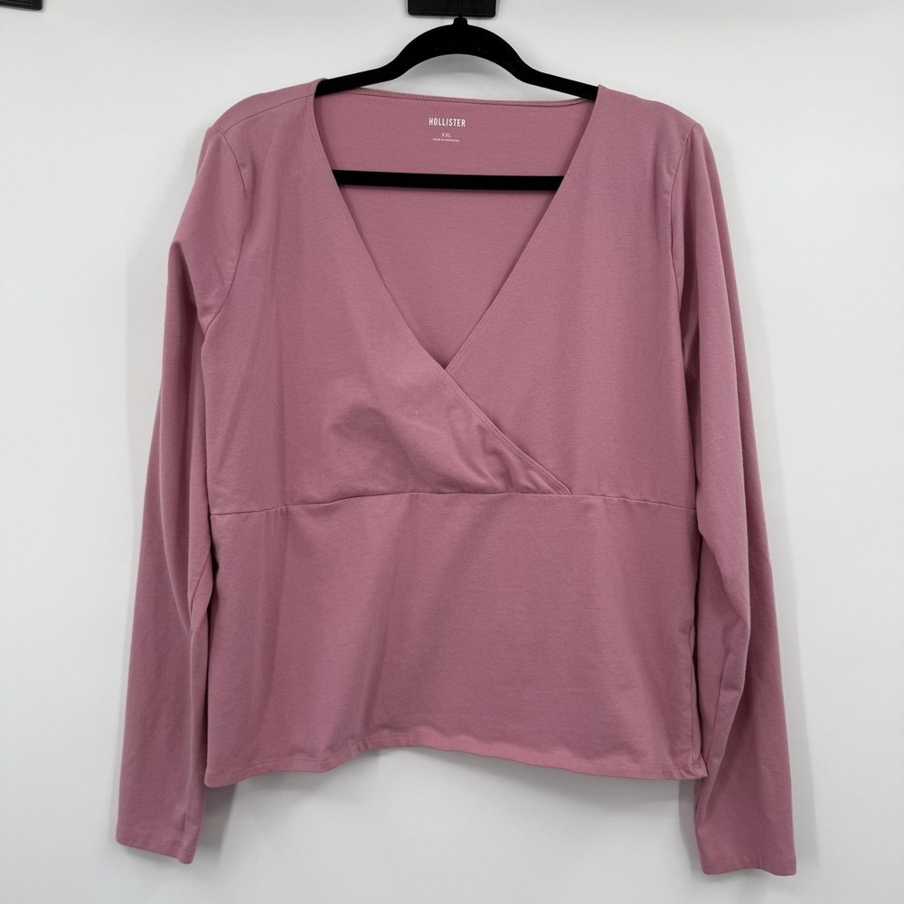 Hollister Shirt Top Womens XXL Pink V-Neck Long Sleeve Jersey Relaxed Casual